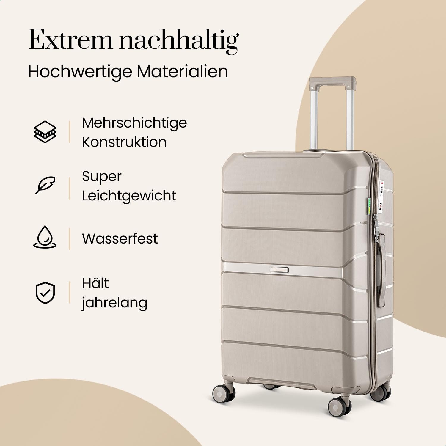 Urban Adventurer Koffer groß 110L – Beige – Hartschalenkoffer XXL mit Zahlenschloss & 4 Rollen