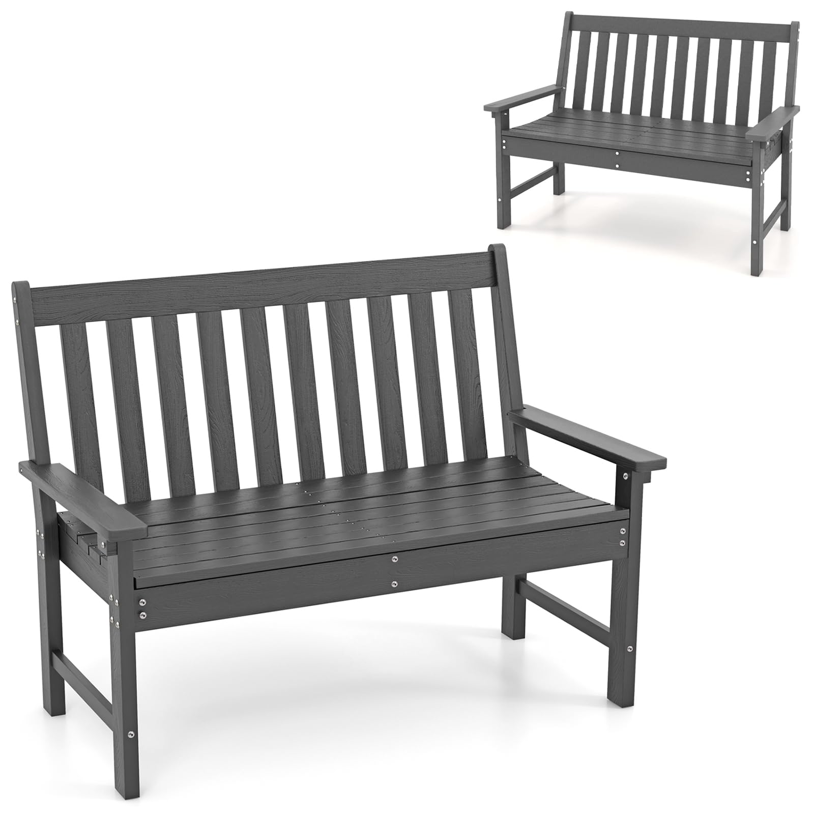 SFAREST 2 Seater Garden Bench, Patio Loveseat Chair with Wide Armrests, Outdoor Wooden Slatted Bench for Poolside Balcony Courtyard Park (132 x 65 x 91 cm)