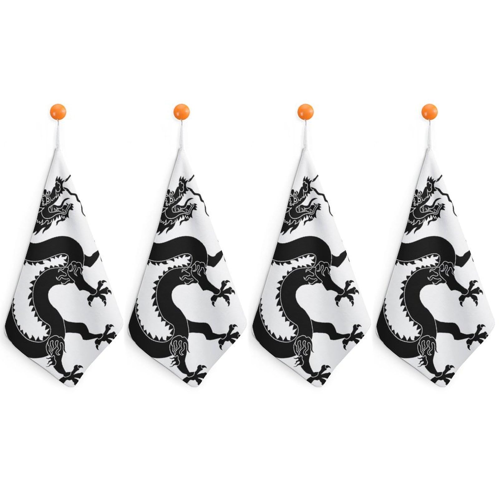 LEDFCVSU 4 Piece Hanging Hand Towels, Black Dragon Small Dry Hand Towel for Kitchen Bathroom