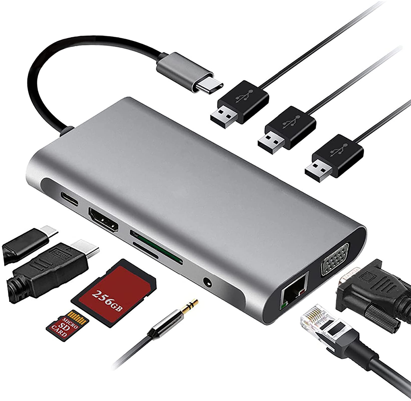 Hub Usb 3.0 XINKEJI, Docking Station 10 em 1 com 4K HDMI, 100W PD