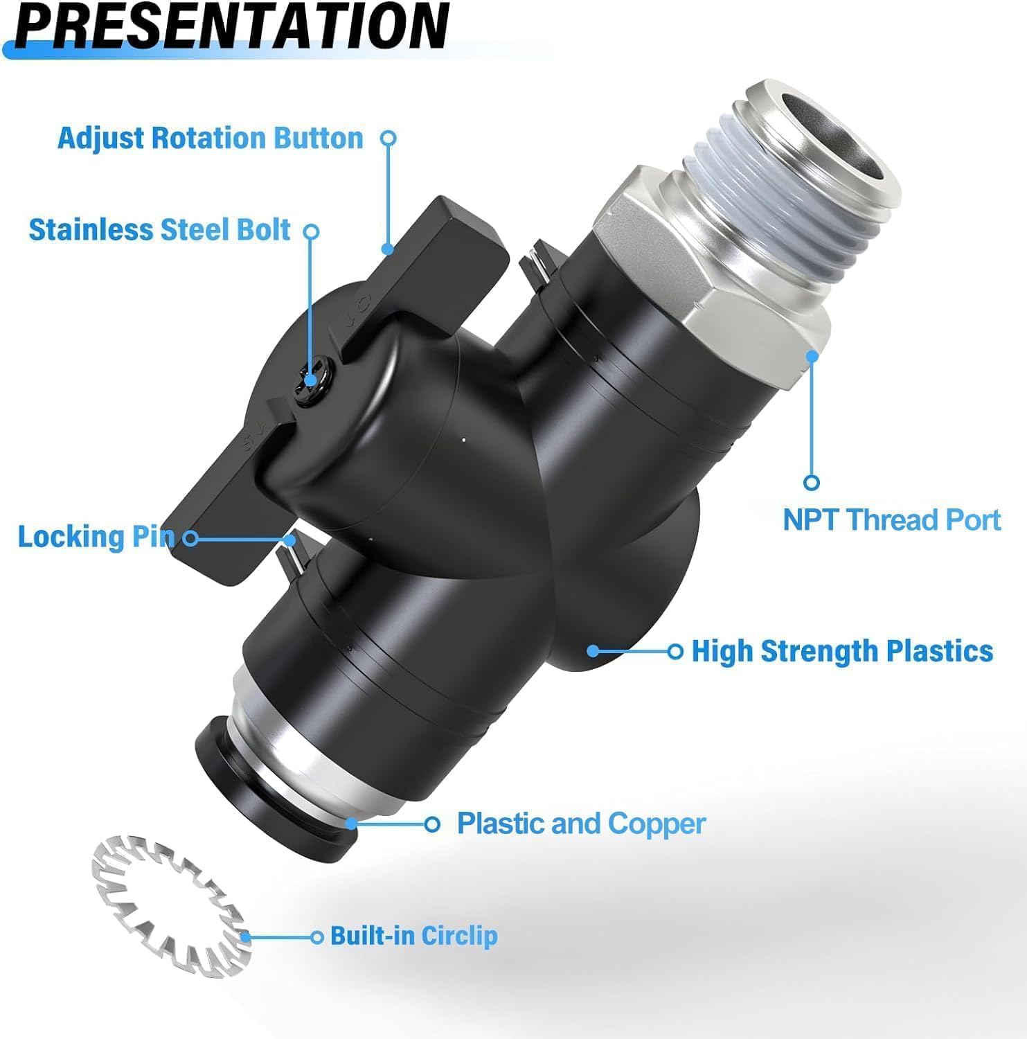 TAILONZ PNEUMATIC 1/2 Inch Tube OD x 1/4 Inch NPT Thread Ball Valve Air Flow Control Valve Push to Connect Fitting BVC-1/2-N2（Pack of 3）