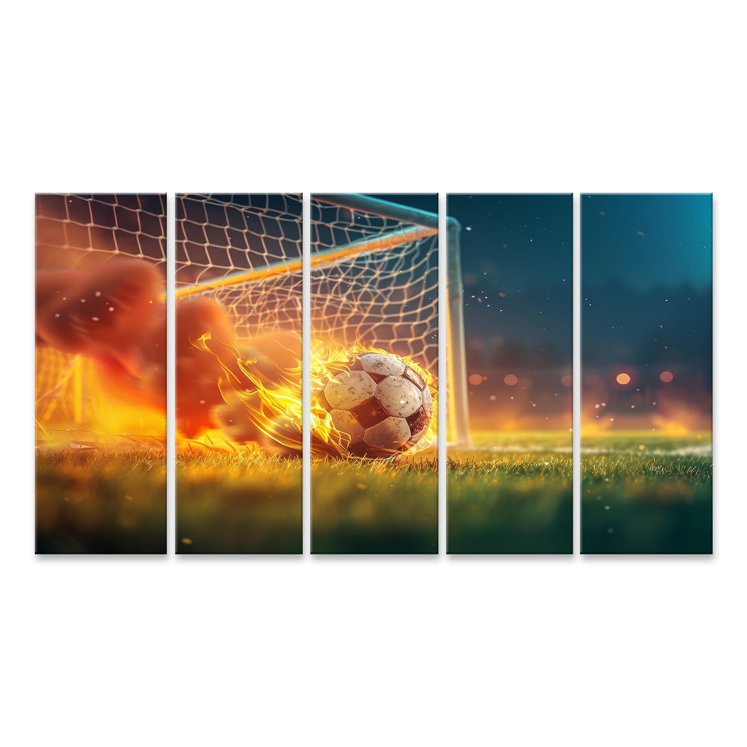 islandburner Primer cuadro sobre lienzo Fútbol Fuego se encuentra con la red en emocionante juego dramático lleno de acción intensa imágenes murales carteles