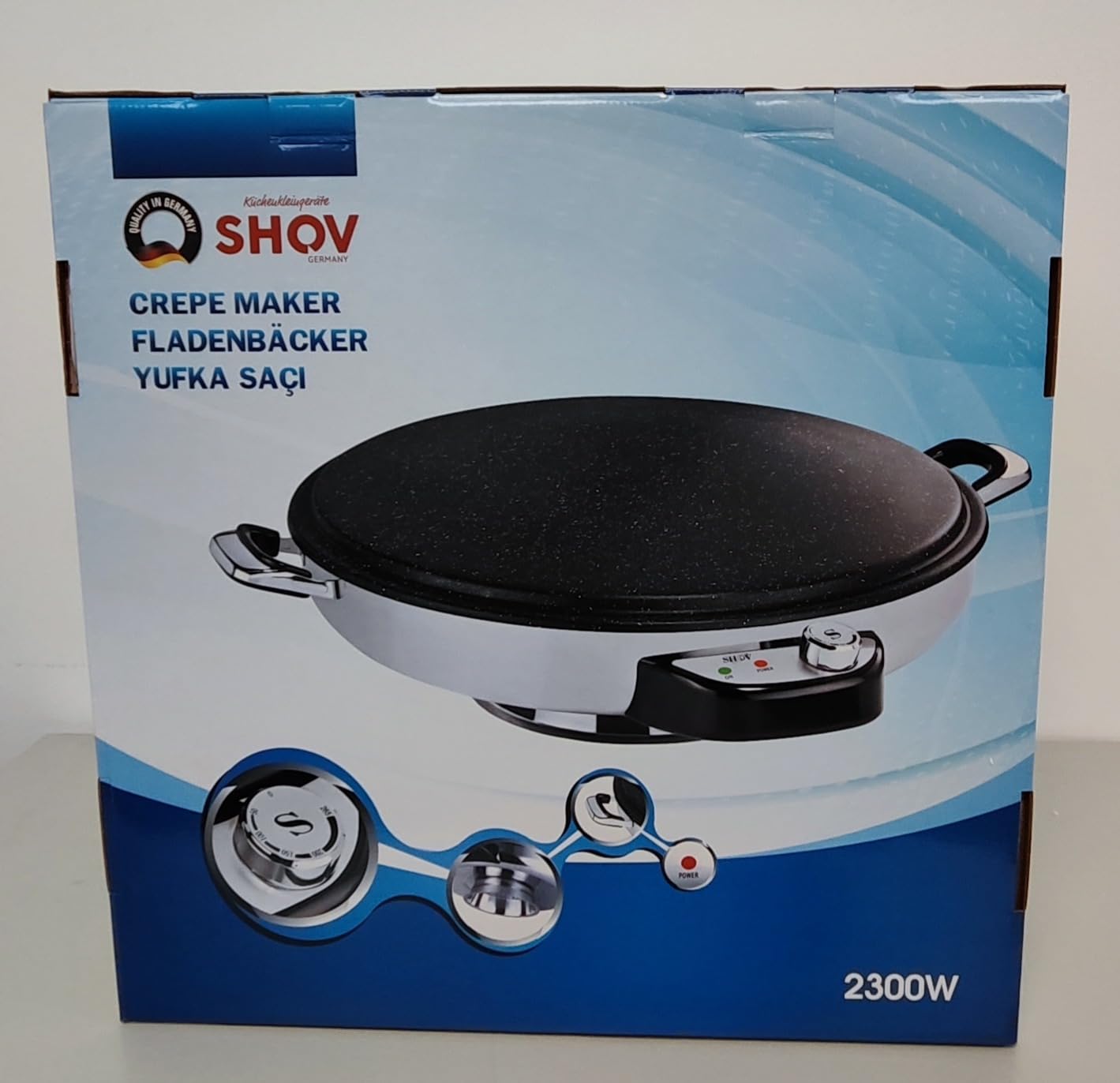SHOV Panadería profesional de 50 cm Crepe & Yufka, 2300 W, acero inoxidable, antiadherente, ajuste de temperatura hasta 265 °C