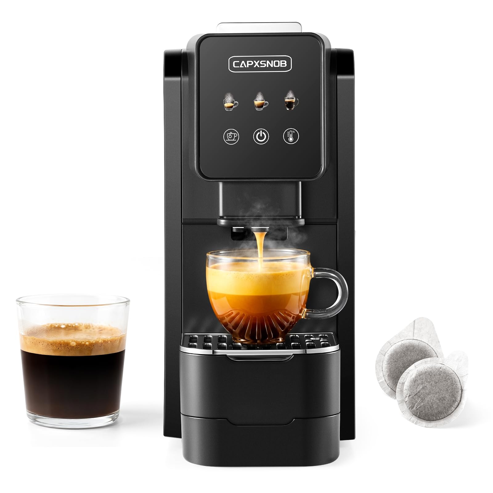 Casabar1 Kaffeepadmaschine für 44mm E.S.E. Pads, Touchscreen, 4 Getränke | 19 Bar Italienische Pumpe, Pre-Infusion, Einstellbare Temp. & Menge, Americano-Bypass, Espressomaschine für Zuhause & Büro