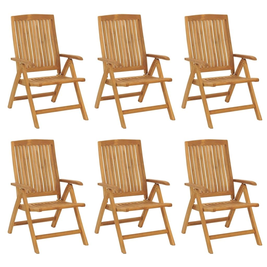 Sedie da giardino in teak con cuscino, 6 pezzi, in legno massiccio, regolabili, pieghevoli, portata 110 kg, impermeabili, per balcone, terrazza e giardino