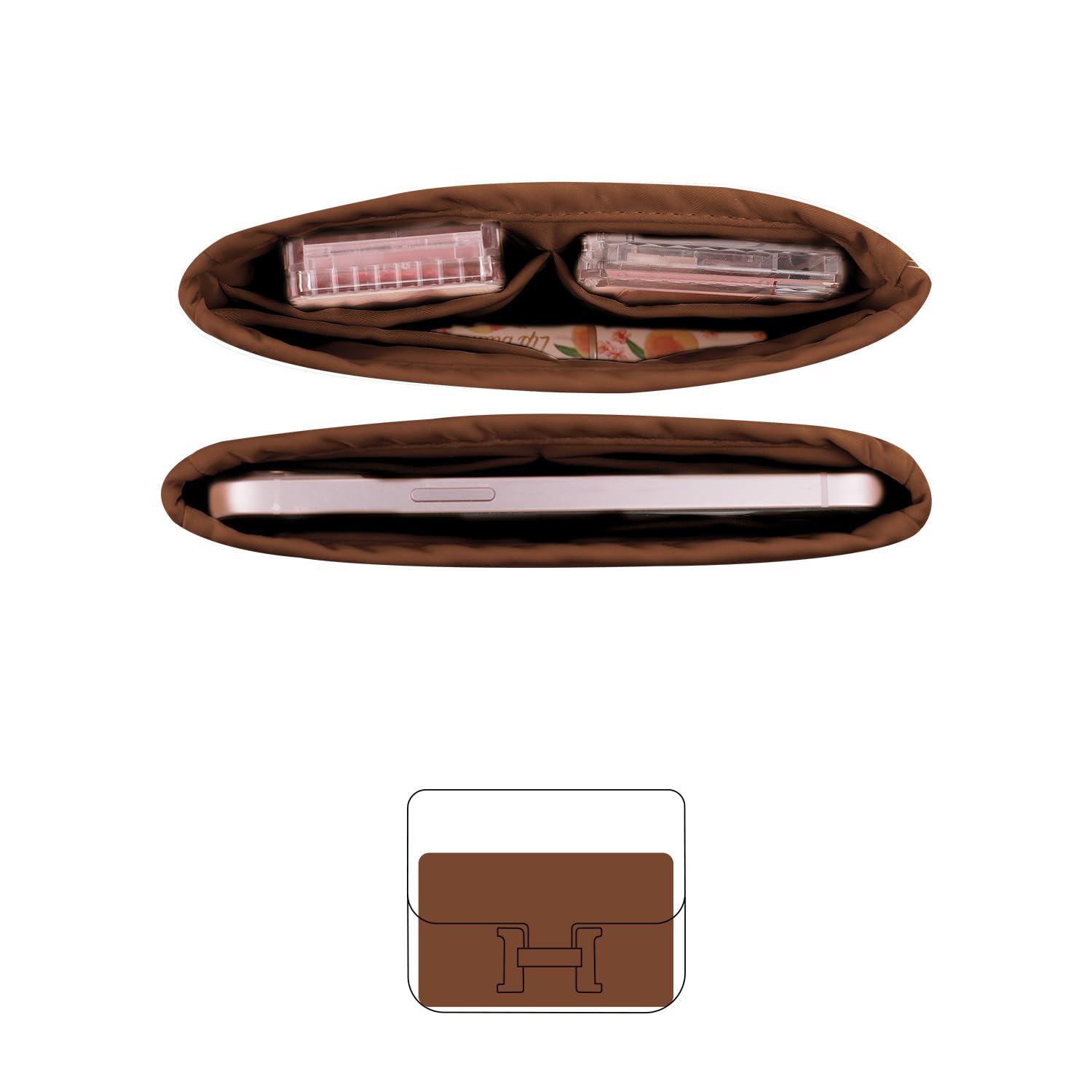 KINGS IN BAG Organizer for Luxury Bag, Silky Satin Tote Bag Inner and Small Purse Bags Storage Fit for Constance 18/24 with Multi Color, Lightweight for Daily Use (Gold, Constance 18)