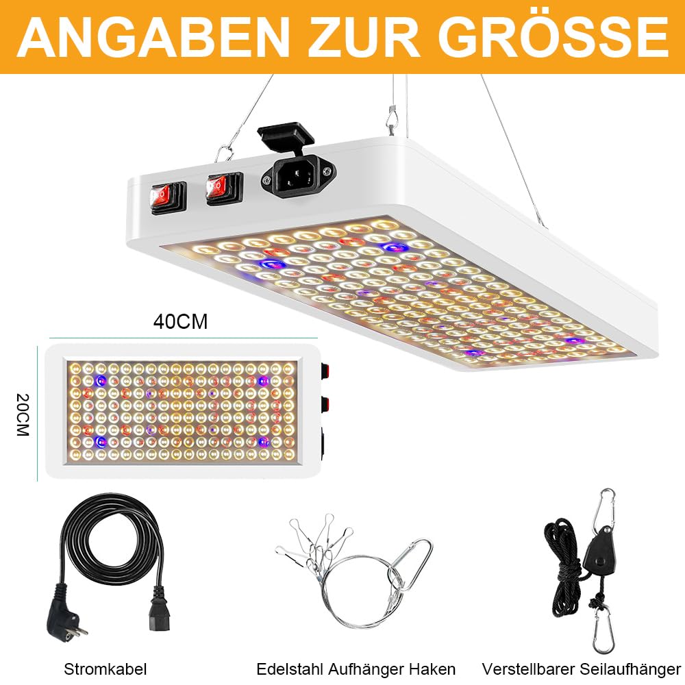 Rosnek Vollspektrum LED Growlampe, LED Pflanzenlampe mit einstellbaren Seil Daisy Chain Funktion für Indoor Zuchtpflanzen Gemüse Gewächshaus Baumschule 2000W