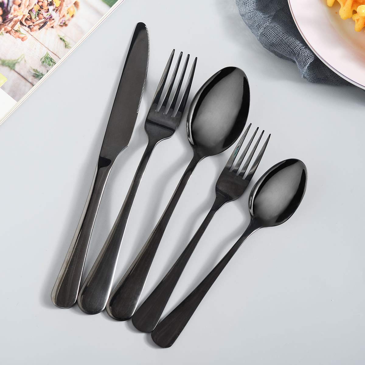 Besteck Schwarz 20-teilig Besteckset aus 18/0 Edelstahl, Bestecksets einschließlich Messer Gabel Salatgabel Löffel und Kaffeelöffel, Besteck Set für 4 Personen, Spülmaschinenfest