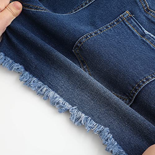Image of THUNDER STAR Women Mid Rise Ripped Stretchy Jeans Shorts Frayed Raw Hem Casual Denim Shorts