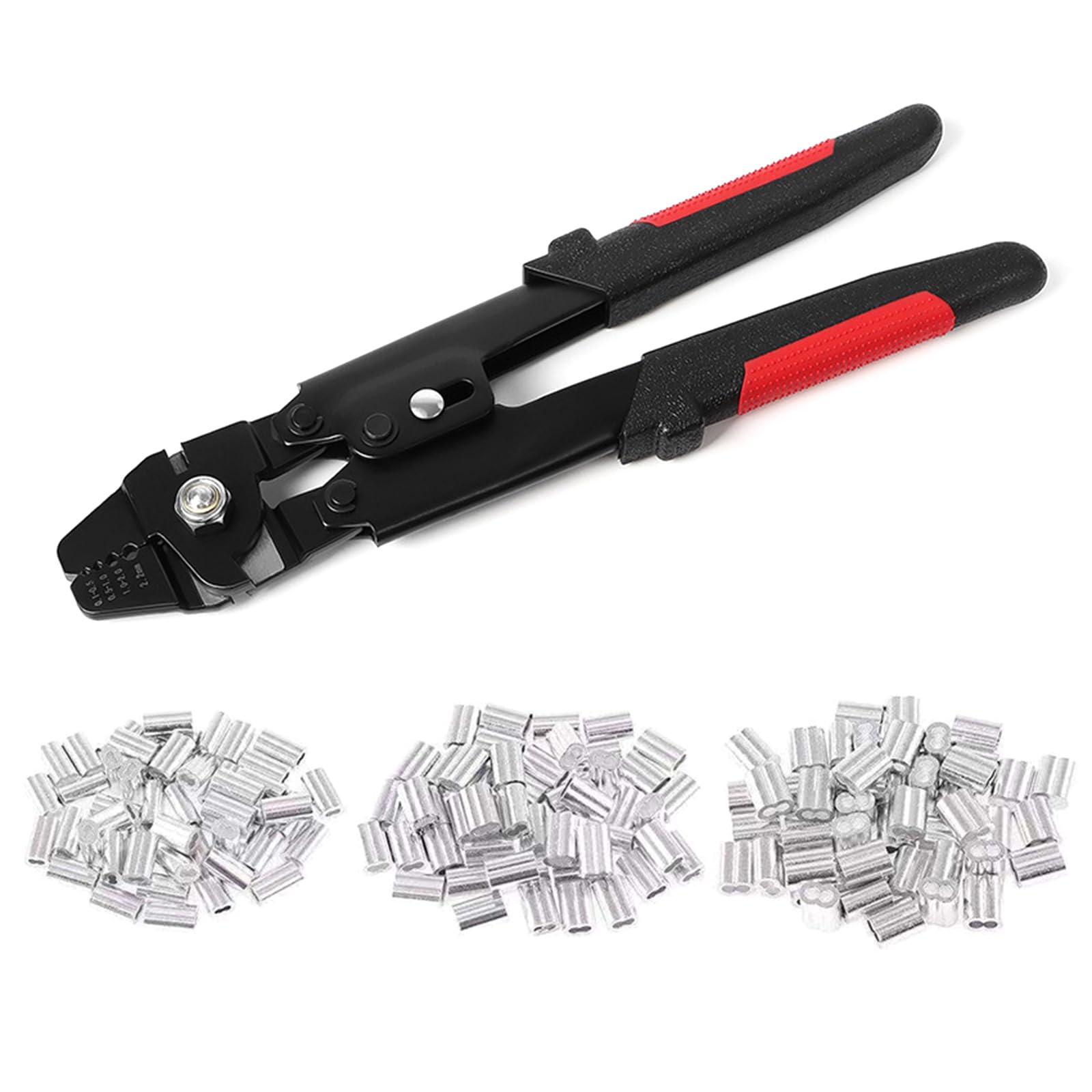 Crimping Tool Fishing Wire Line Crimping Rigging Kits Fishing Pliers Wire Rope Leader Crimp with 180Pcs Sleeves Rope Crimper