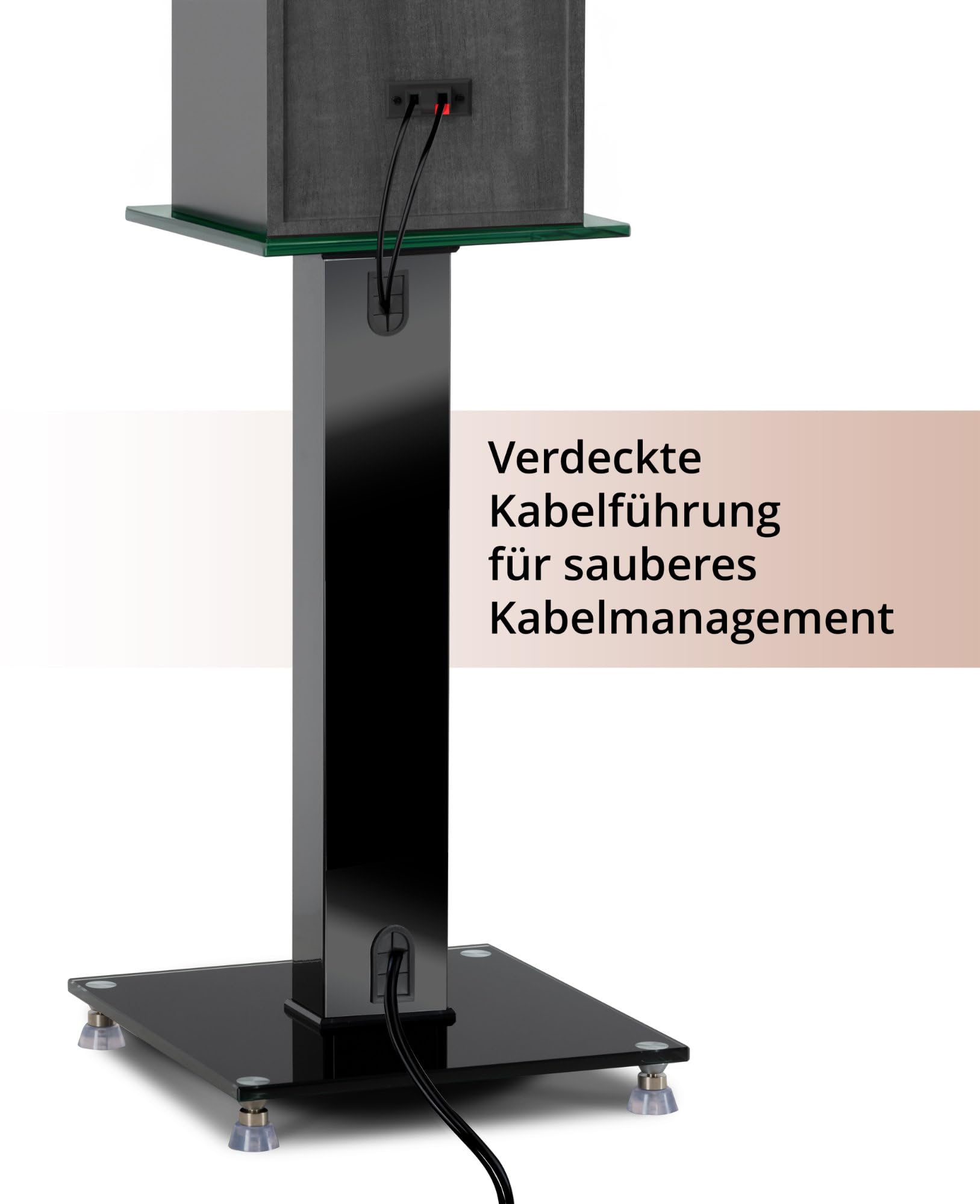 Pronomic SLS-282 BK Lautsprecher Stative Paar - Stilvolles Design mit 2 Glasplatten - Höhenverstellbare Spikes Plus Gummifüße - Verdeckte Kabelführung auf der Rückseite - 10 kg Tragfähigkeit