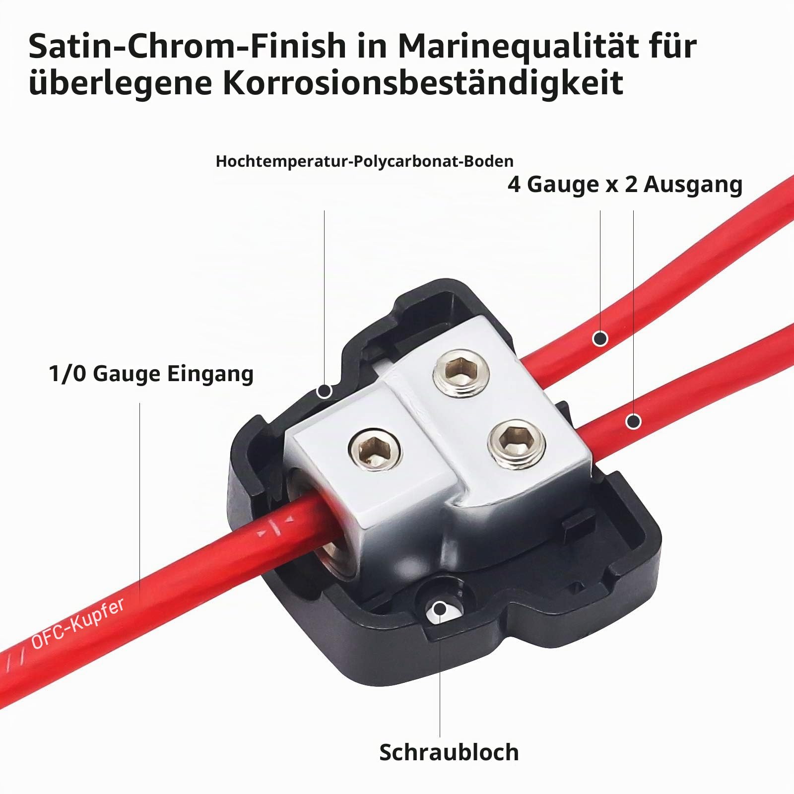 RECOIL DB12P Stromverteilerblock 2-Wege 2er-Pack, je 1x Eingang 50/35/25 mm² (0/2/4 AWG) / 2X Ausgang 25/10 mm² (4/8 AWG), für Auto-Audio, Verstärker & Splitter