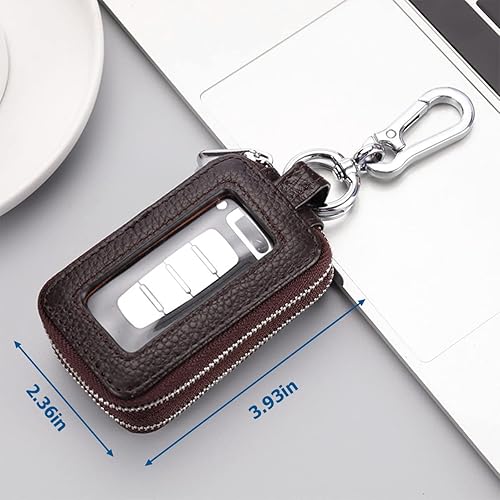 Miniatura 2 de BELOMI Funda para llavero de automóvil, de piel auténtica, con cordón y cierre de cremallera, funda de protección para llaves para hombres y mujeres