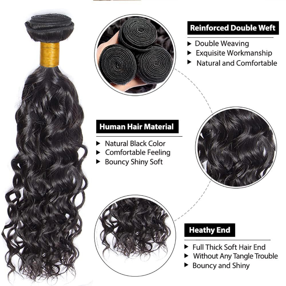 Water Wave Bundles Human Hair Echthaar Tressen Extensions Menschliches Haar Extensions 3 Bundles 100g/pcs Double Weft #1B Natural Black for Woman 26 26 26 Inch