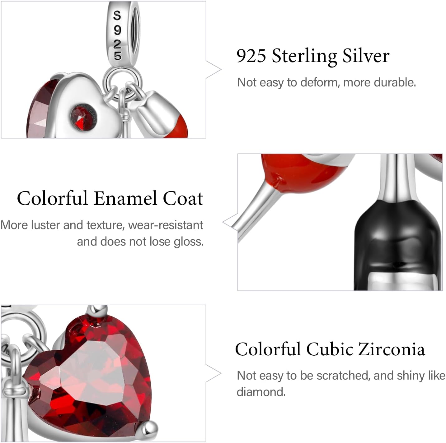 GNOCE Wine Cup Love Triple Pendant Charm 925 Sterling Silver Dangle Charms Jewelry Gift For Women Wife Fit Snake Chain Bracelets/Necklace - Image 7