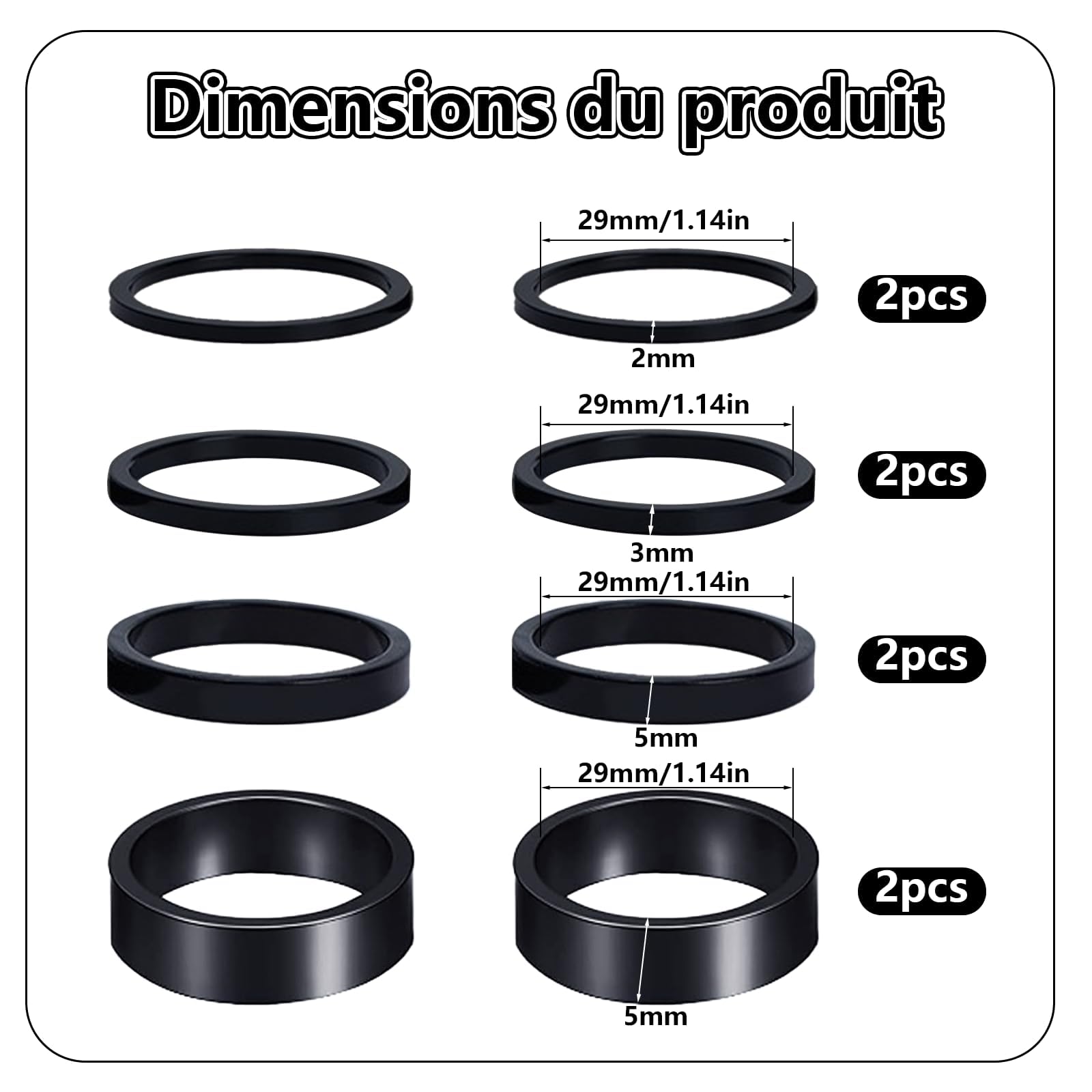 Image secondaire de Kit d'Entretoises de Potence en Aluminium pour Vélo - Réglage Hauteur Guidon