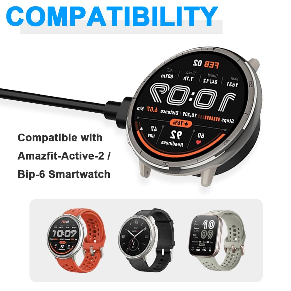 Xiatiaosann Kabel do ładowania USB do Amazfit Active 2 / Bip 6, zamienny kabel do ładowania, stacja ładująca typu C, z adapterem typu C na USB (2 sztuki, 60 cm/23,6 cala)