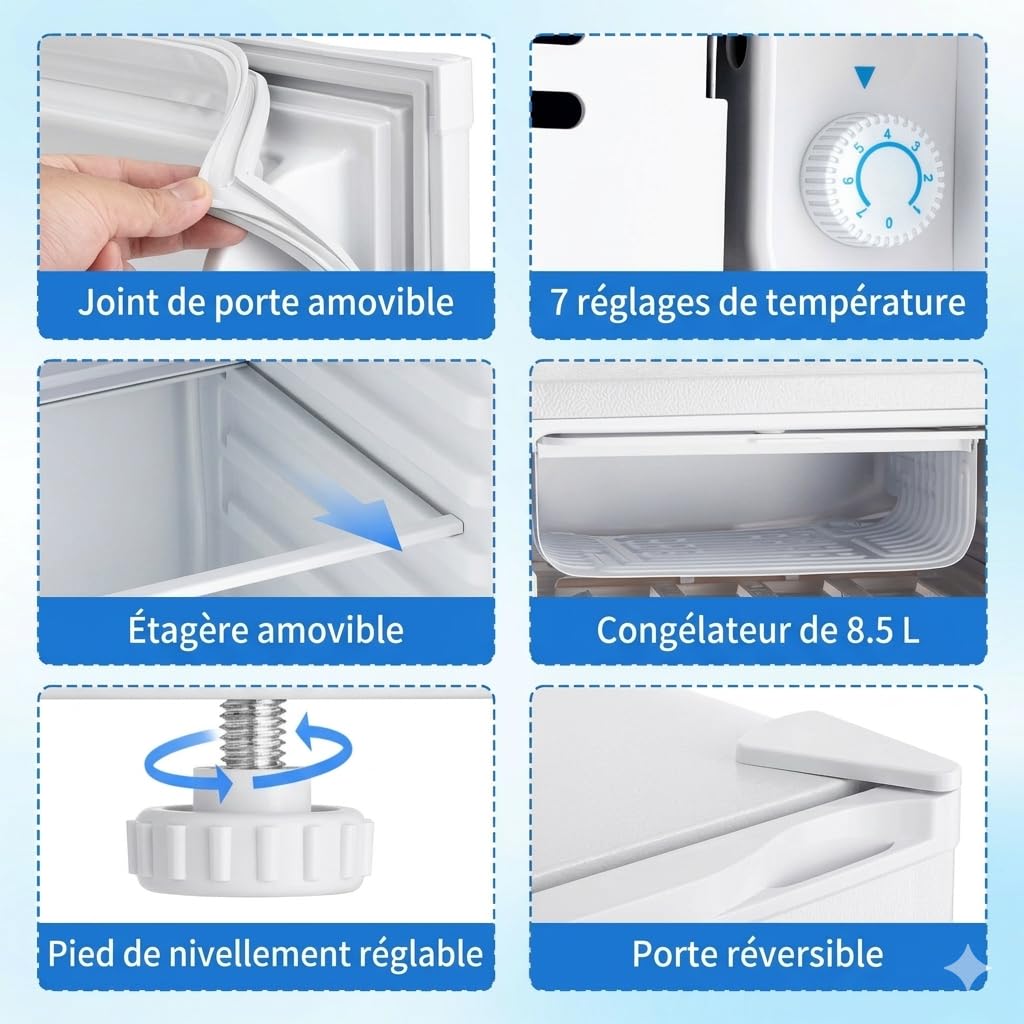 DollarDash 90.8L Mini-réfrigérateur avec congélateur, Petit réfrigérateur à porte individuelle, réfrigérateur dortoir avec 7 thermostats réglables, Économie d'énergie, silencieux, Blanc - 4