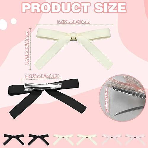 Miniatura 7 de 6 lazos para el pelo para mujer, pinzas de satén para el cabello, pinzas de metal de cocodrilo, cintas de pelo de color sólido para mujeres y niñas,