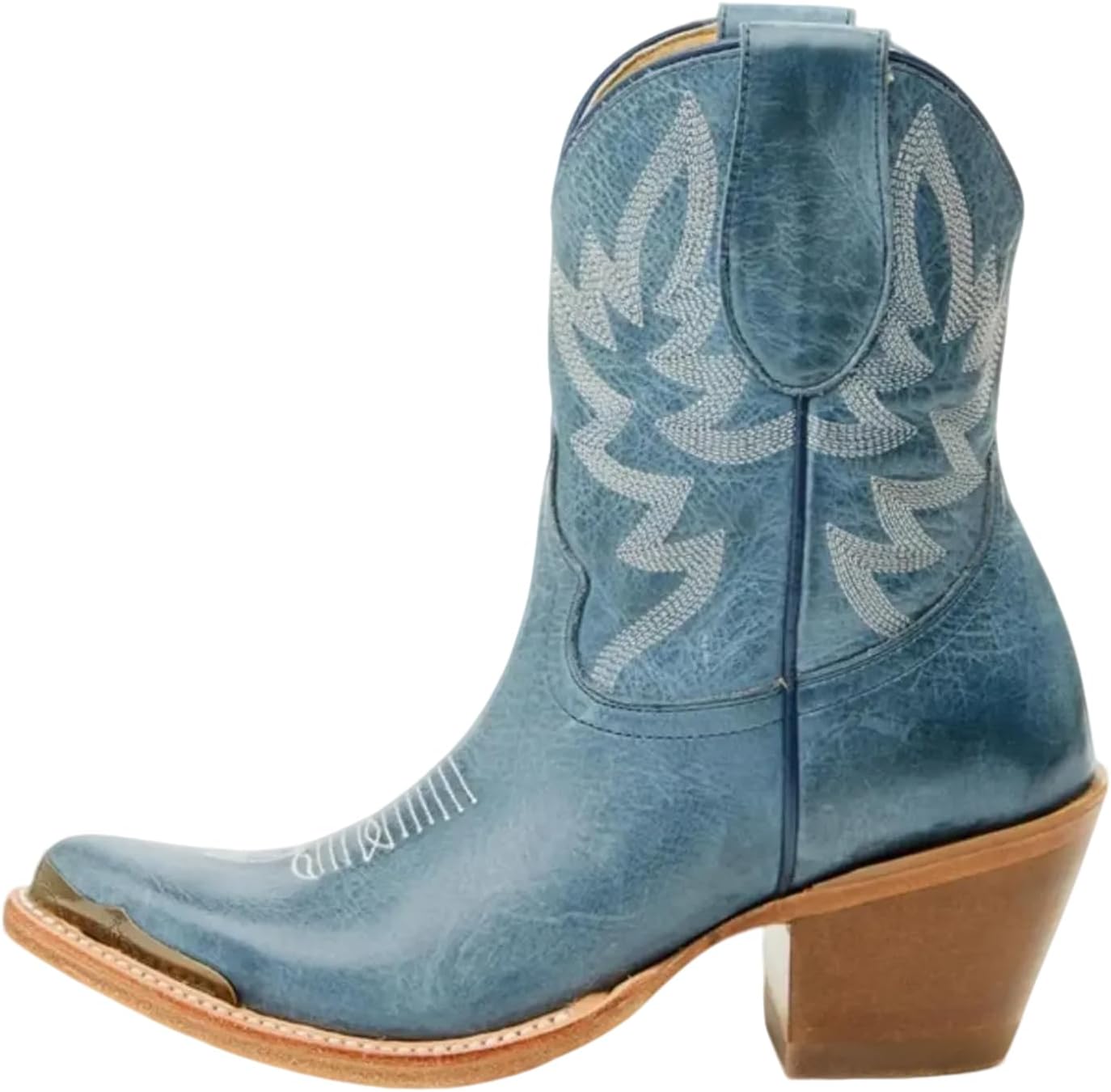 keleimusi Women's Embroidered Western Cowgirl Ankle Boots Stacked Heel Cowboy Booties Ornate Bronze Toe Short Cowboy Boots Pull-on Western Booties for Women