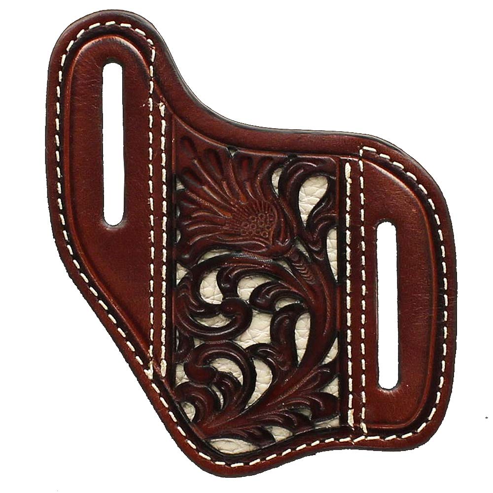 NOCONA Knife Sheath Leather Ivory Underlay Pierced Floral Brown