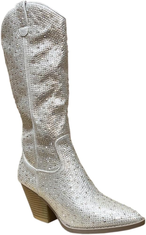 ABSOLEX Women Western Cowgirl Cowboy Pointed Toe Rhinestone Knee High Boots - 第 52/64 張圖片