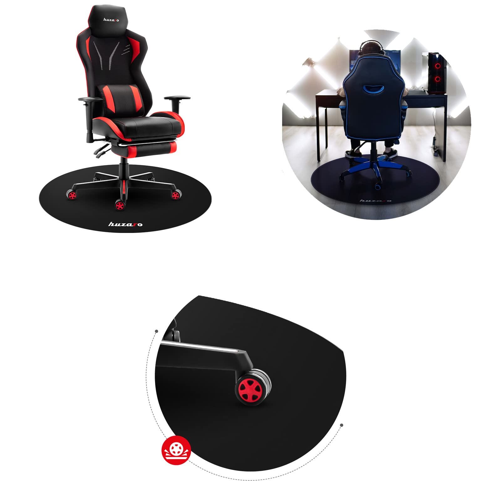 huzaro Floormat Bodenschutzmatte - Bürostuhl Unterlage Kratzfest Floorpad-Bodenschutz - Gaming-Stuhl-Unterlage - Anti-Rutsch - Gamer Gadgets - Durchmesser 120 cm - Schwarz
