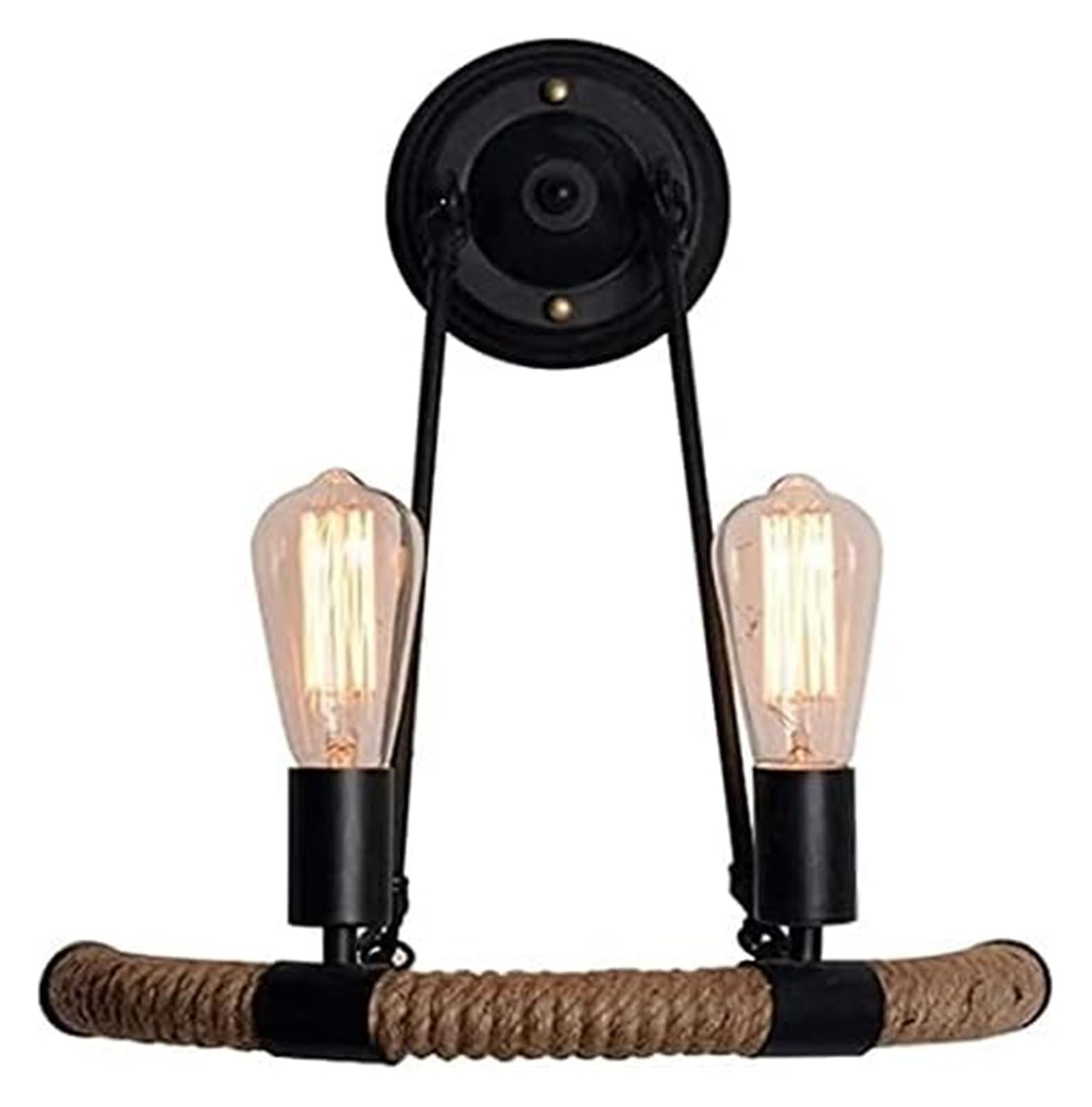 OLSKFUH Wall Lamp Retro Hemp Rope Industrial Metal Retro Bar Wall Sconce Lighting Fixture Double Head 2 Light E27 Wall Hanging Lighting Compatible With Corridor Balcony Aisle Res,