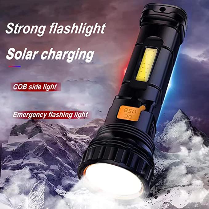 Image of E-SHIDAI Solar Rechargeable Flashlight, Multi Function 1000 Lumens LED Flashlight with Emergency Strobe Light, Handheld LED Flashlights for Home Emergencies Camping