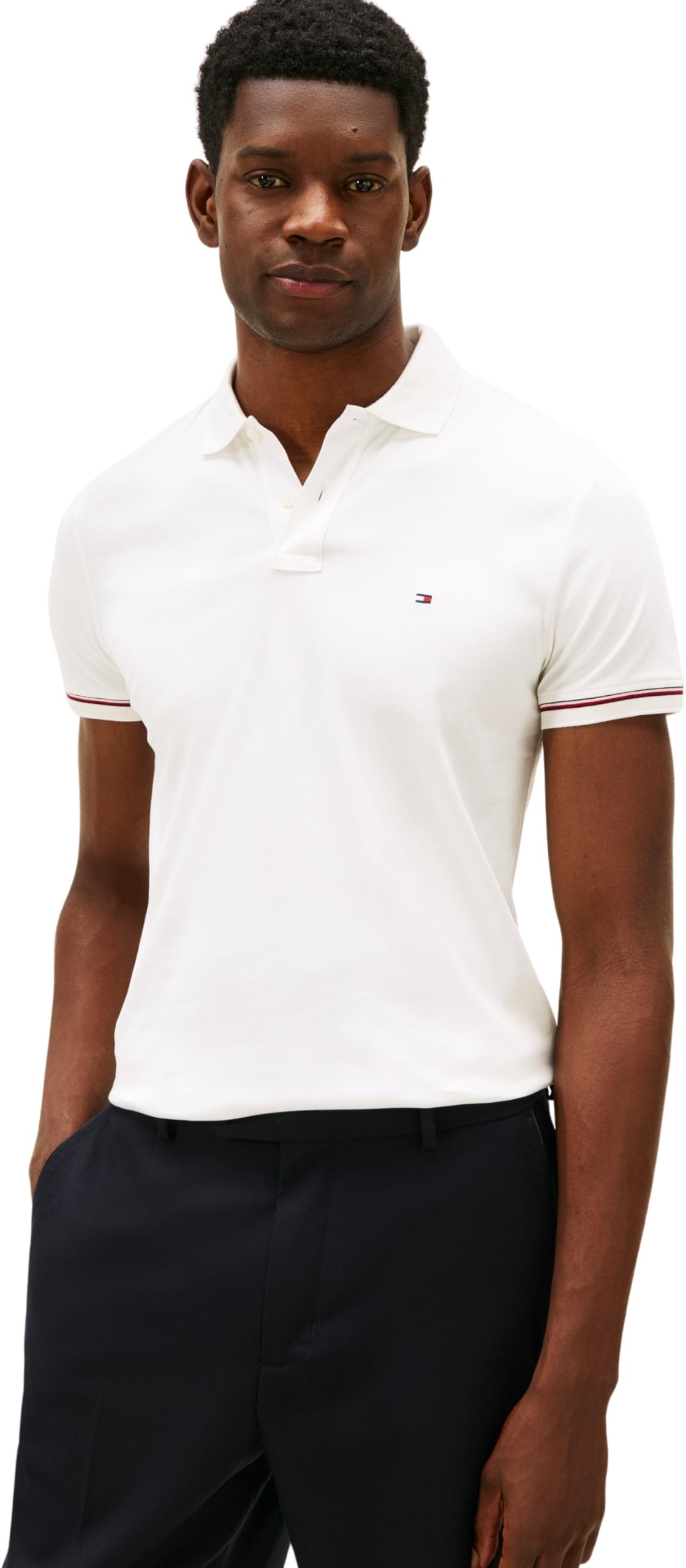 Tommy Hilfiger Liquid Cotton RWB Cuff Slim Polo Mw0mw41612 Polo S/S Hombre (Pack de 1)