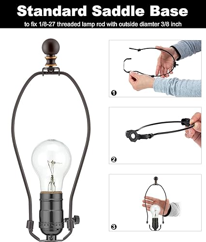 Miniatura 11 de Arpa de lámpara de bronce con remates, 12 pulgadas, 2 juegos de arpa de pantalla con sillín estándar de 3/8, base de luz E26 adaptador UNO Fitter