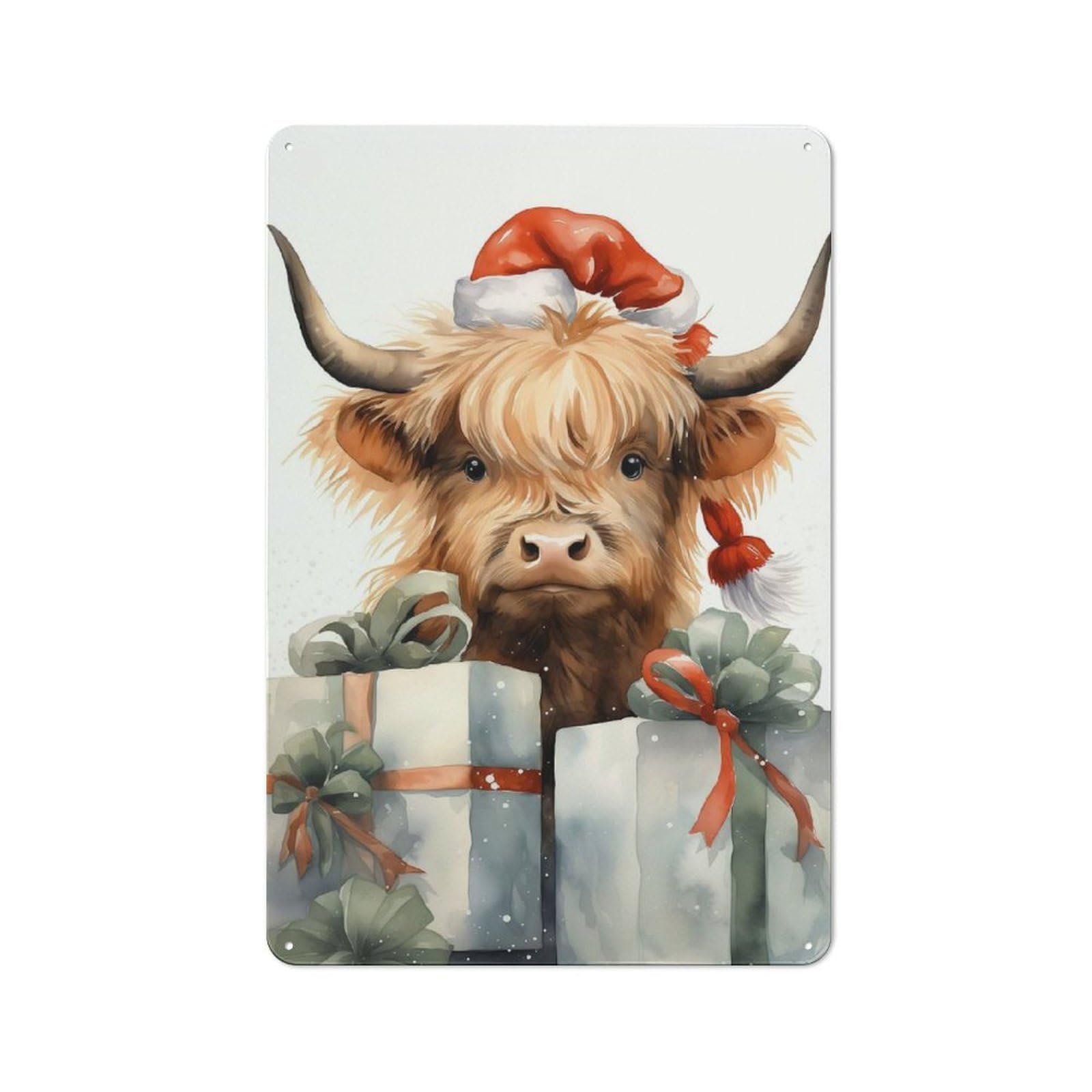 Junmoney Merry Tiny Cow Xmas Vintage Vintage Tin Sign 30X20cm, Cafe Wall Decor For Bakery, Diner, Cafe Or Family Room