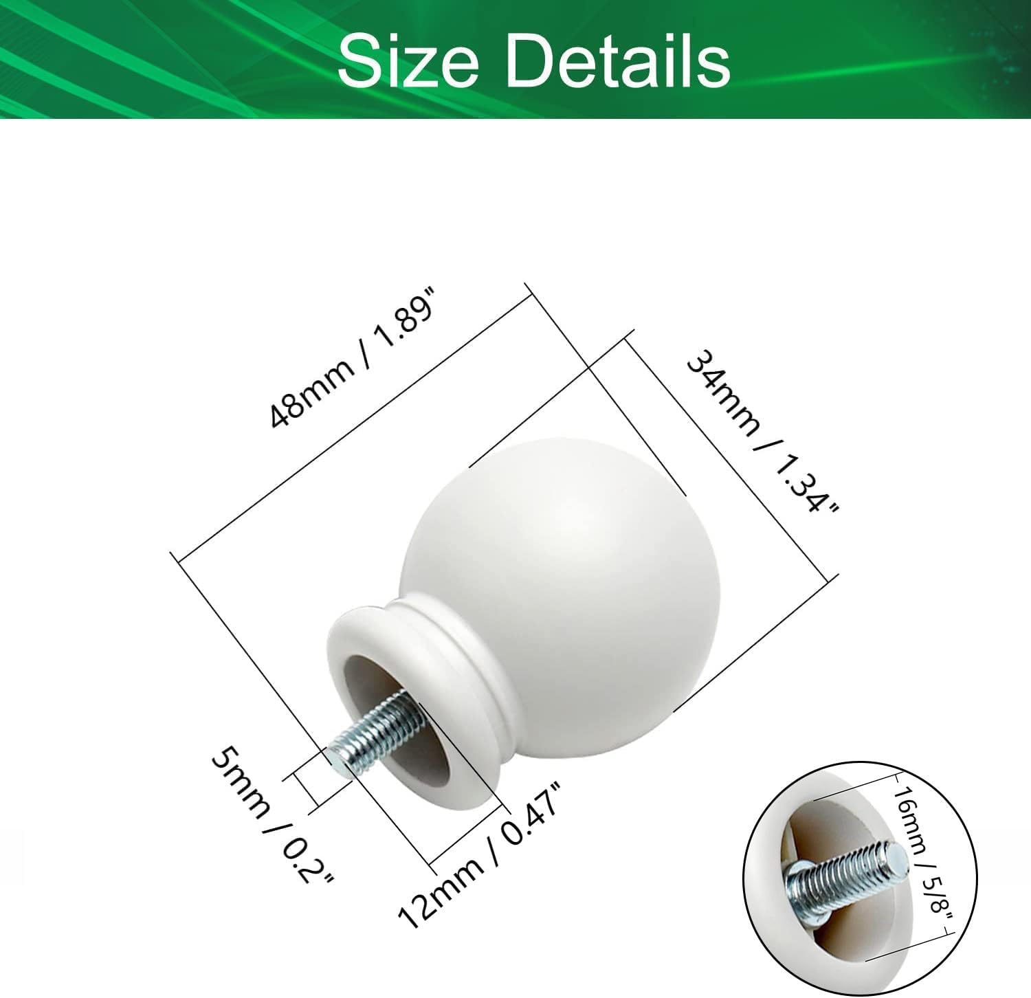 2PCS Window Drapery Curtain Rod End Drapery Pole Rail Decorative Heads for 5/8 Inch Dia Rod Small Curtain Rod Finials