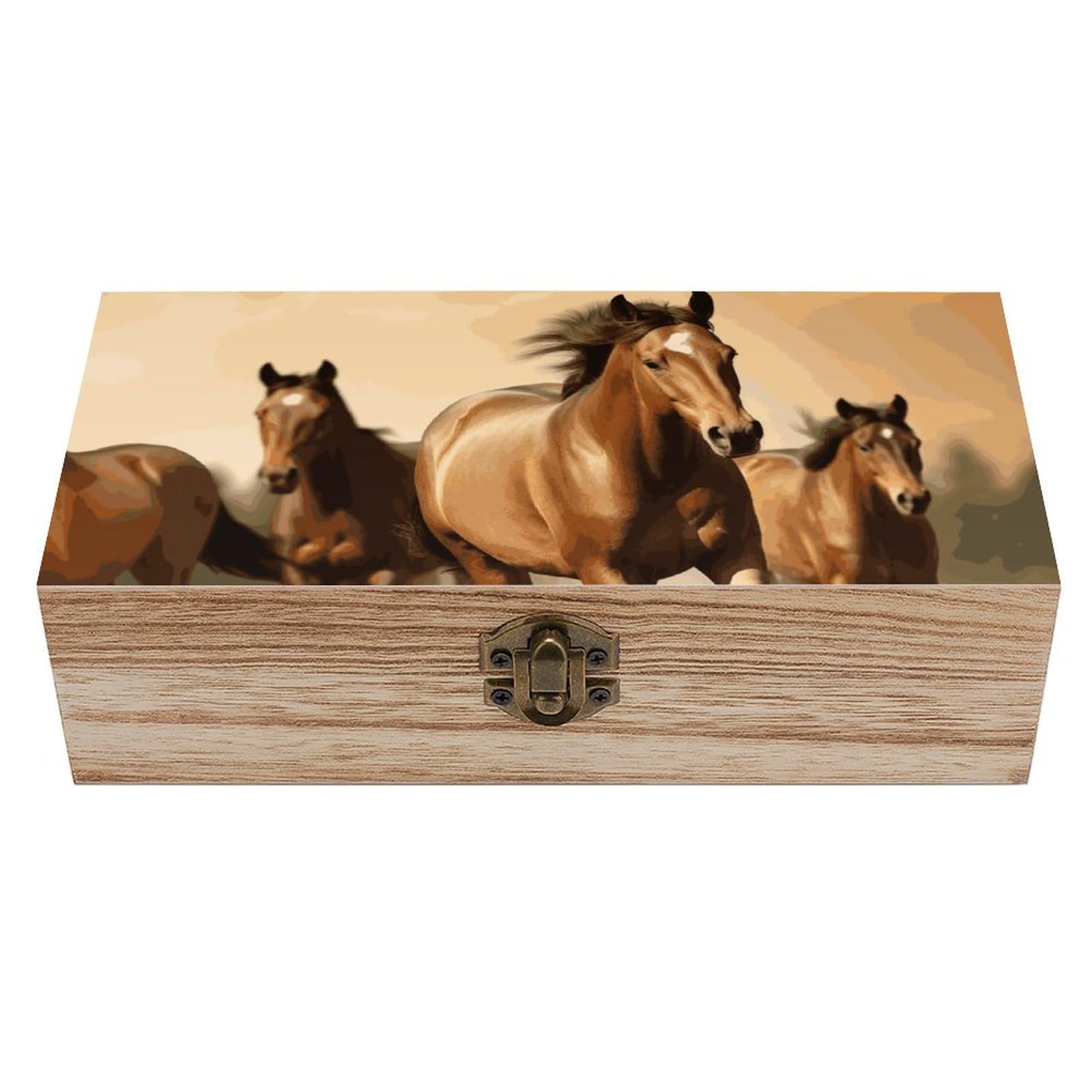 FekiLoot Horses Wooden Keepsake Box Decorative Wood Storage Organizer with Hinged Lid Large Handmade Boxes Wedding Memory Treasure Box for Jewelry Photos Stamps Crafts