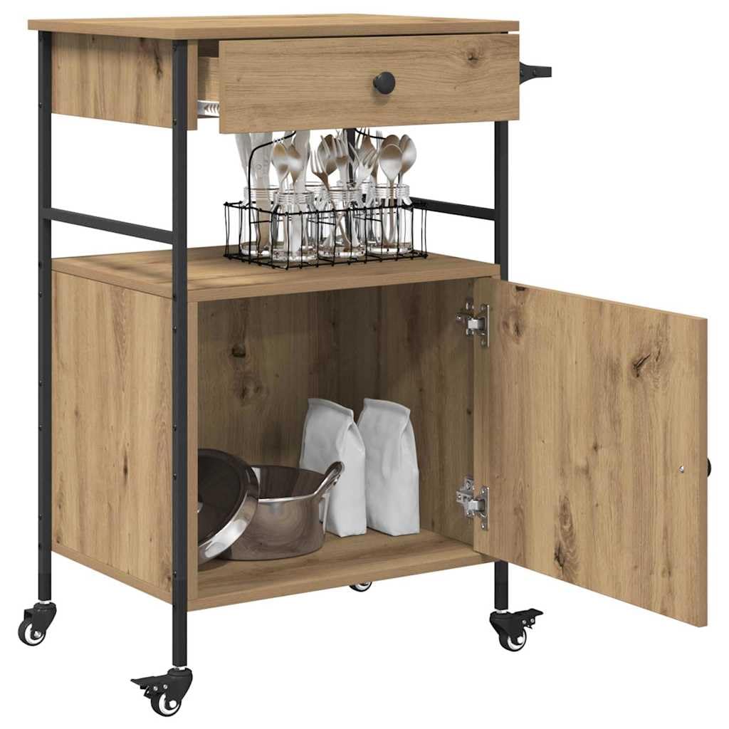 vidaXL Carro de Cocina Roble Artisan 56 x 43 x 89,5 cm | Un acabado suave que le da un toque de elegancia, Ideal para servir comida o guardar cosas,