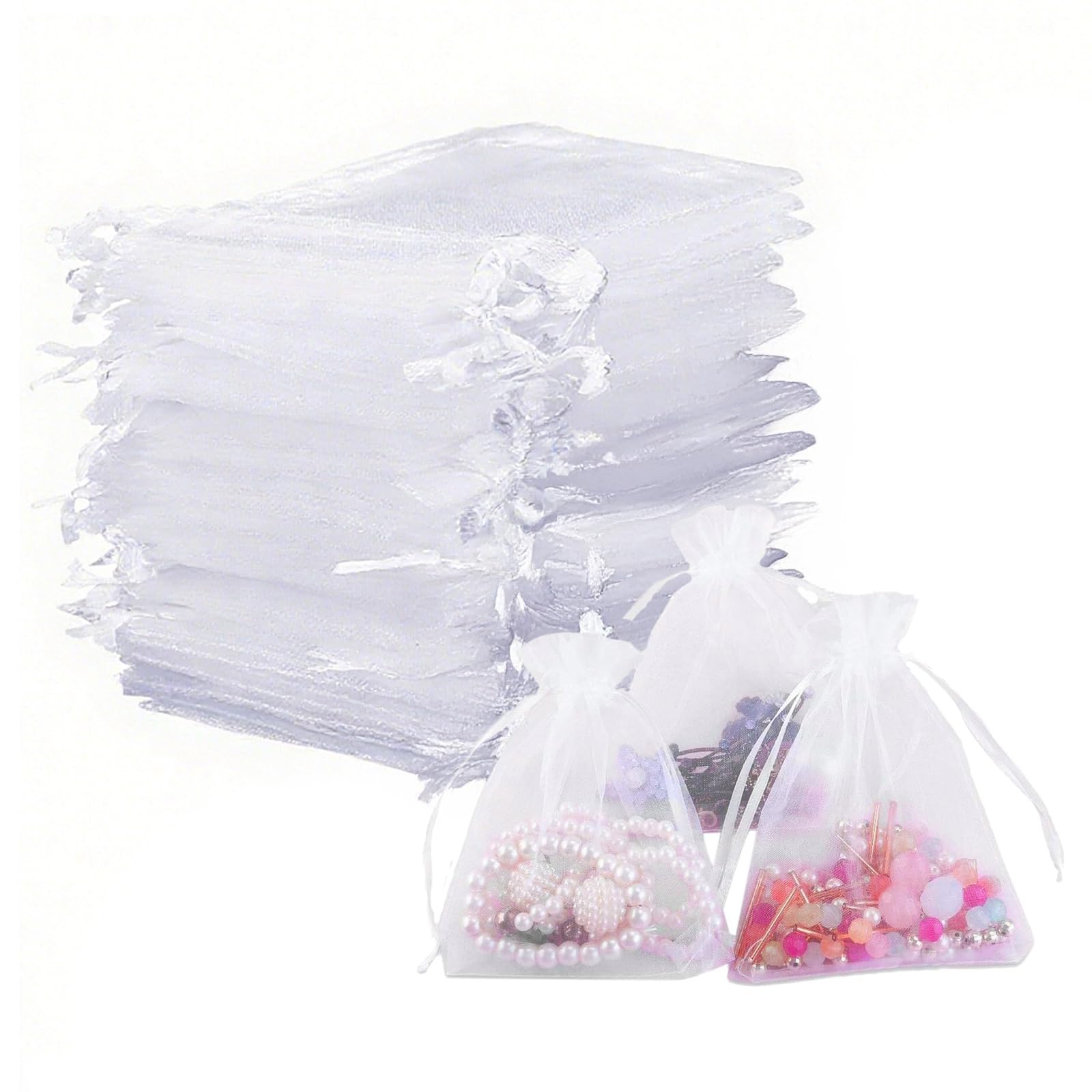 100 Sacchetti Regalo In Organza Multicolore Con Coulisse - 11x16 Cm - Per Bomboniere E Gioielli - 6