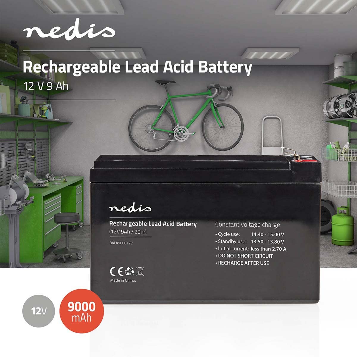 Nedis Batteria ricaricabile al piombo acido, 12 V, 9000 mAh