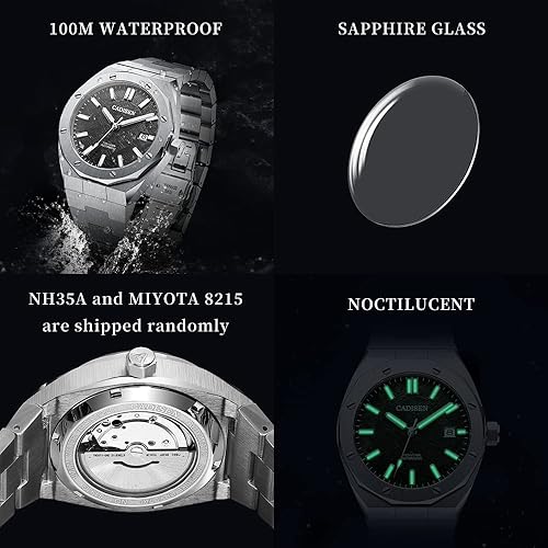 Miniatura 3 de CADISEN Reloj mecánico automático para hombre, 328.1 ft, impermeable, marca de lujo, casual, de negocios, reloj de pulsera, 42mm