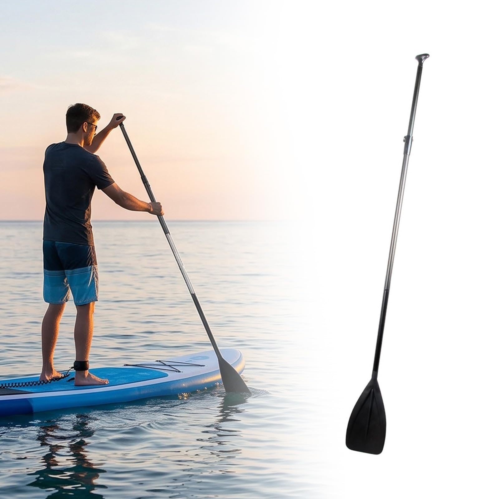 Remo telescópico de aleación de aluminio con agarre ergonómico desmontable extensible para kayak y deportes acuáticos de una sola cabeza