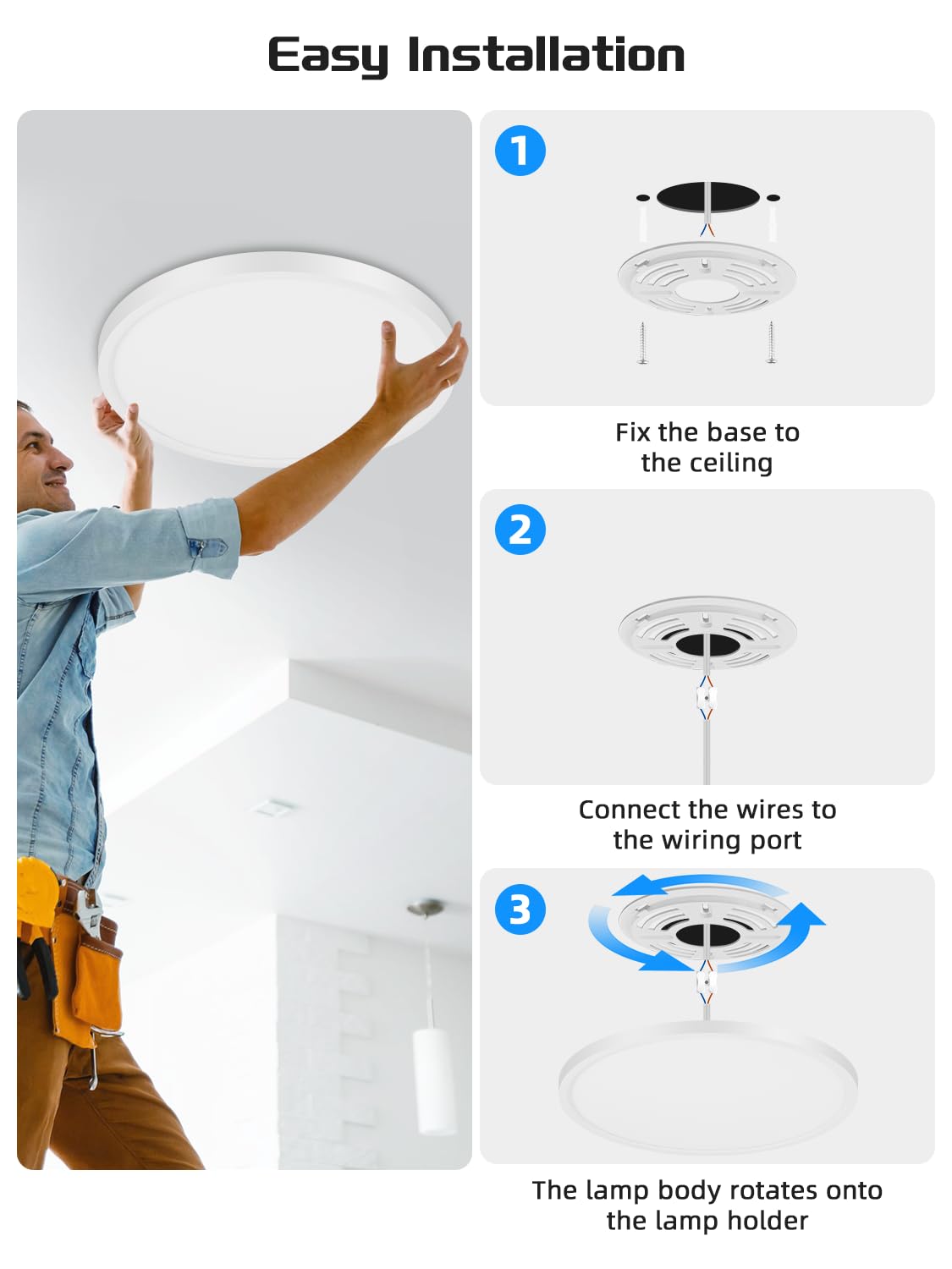 Plafoniera LED Soffitto 60W,6500K Bianco freddo Lampada da Soffitto,6000LM Plafoniera Moderni,Ø50CM Lampada LED per Camera da Letto, Cucina, Soggiorno Balcone