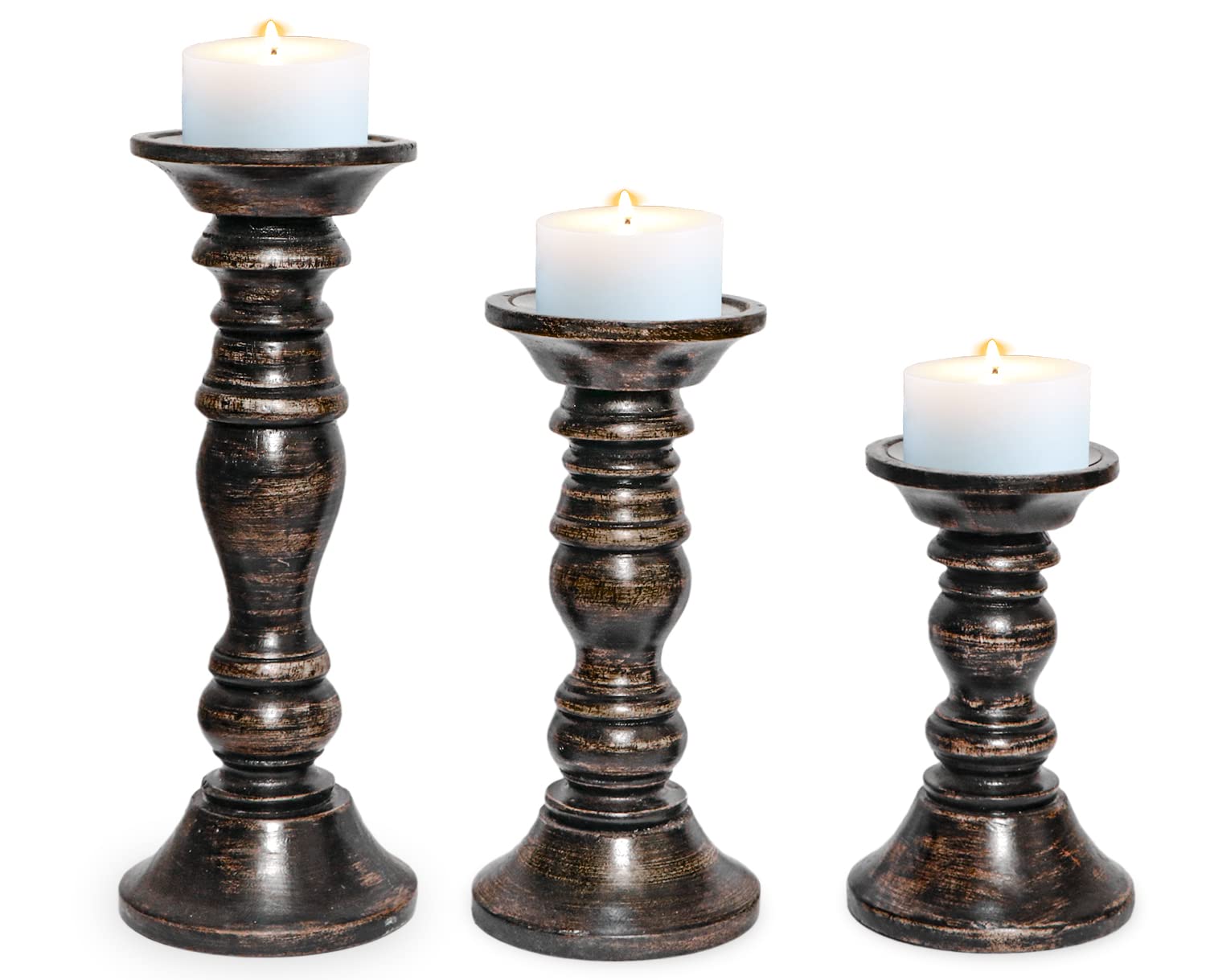 Portavelas De Madera De Mango, Juego De 3 Piezas Negro