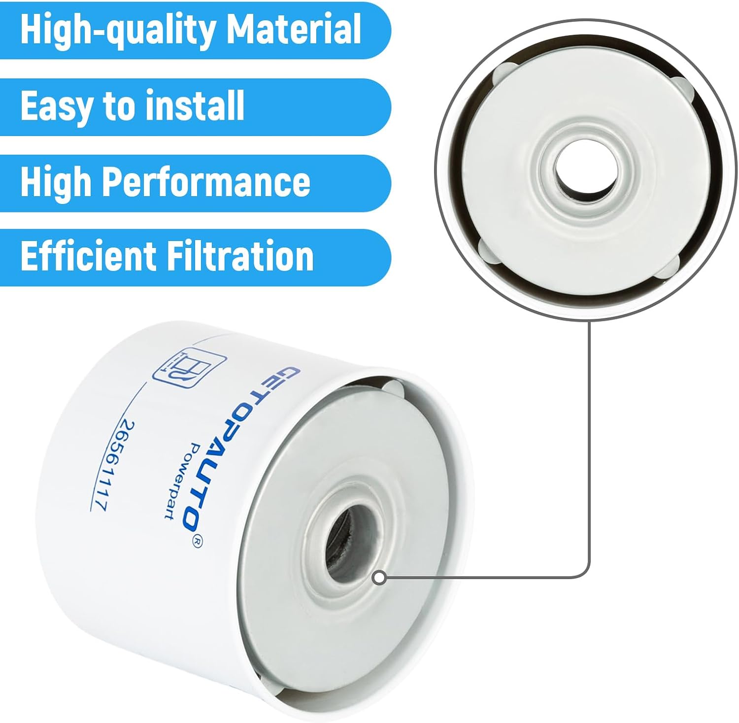 GETOPAUTO 26561117 Fuel Filter (Pack of 4), Replaces Perkins 26561117, 26560017, Donaldson P556245, Donaldson P502420, Baldwin BF825, Wix 33166, 3166