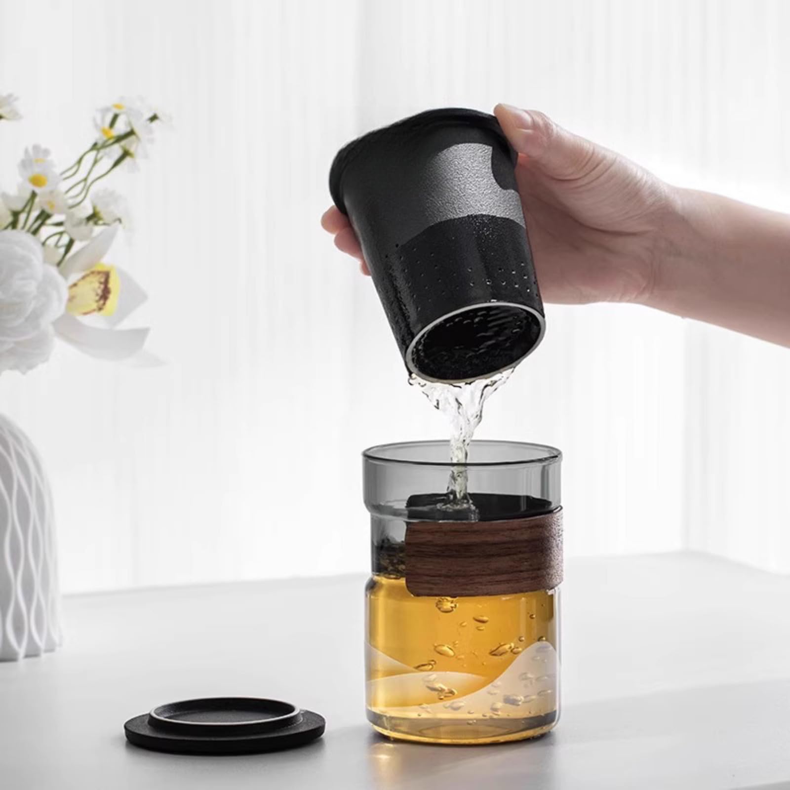 Szklany zaparzacz do herbaty indywidualny zestaw do herbaty, 350 ml, żaroodporna ceramiczna filiżanka