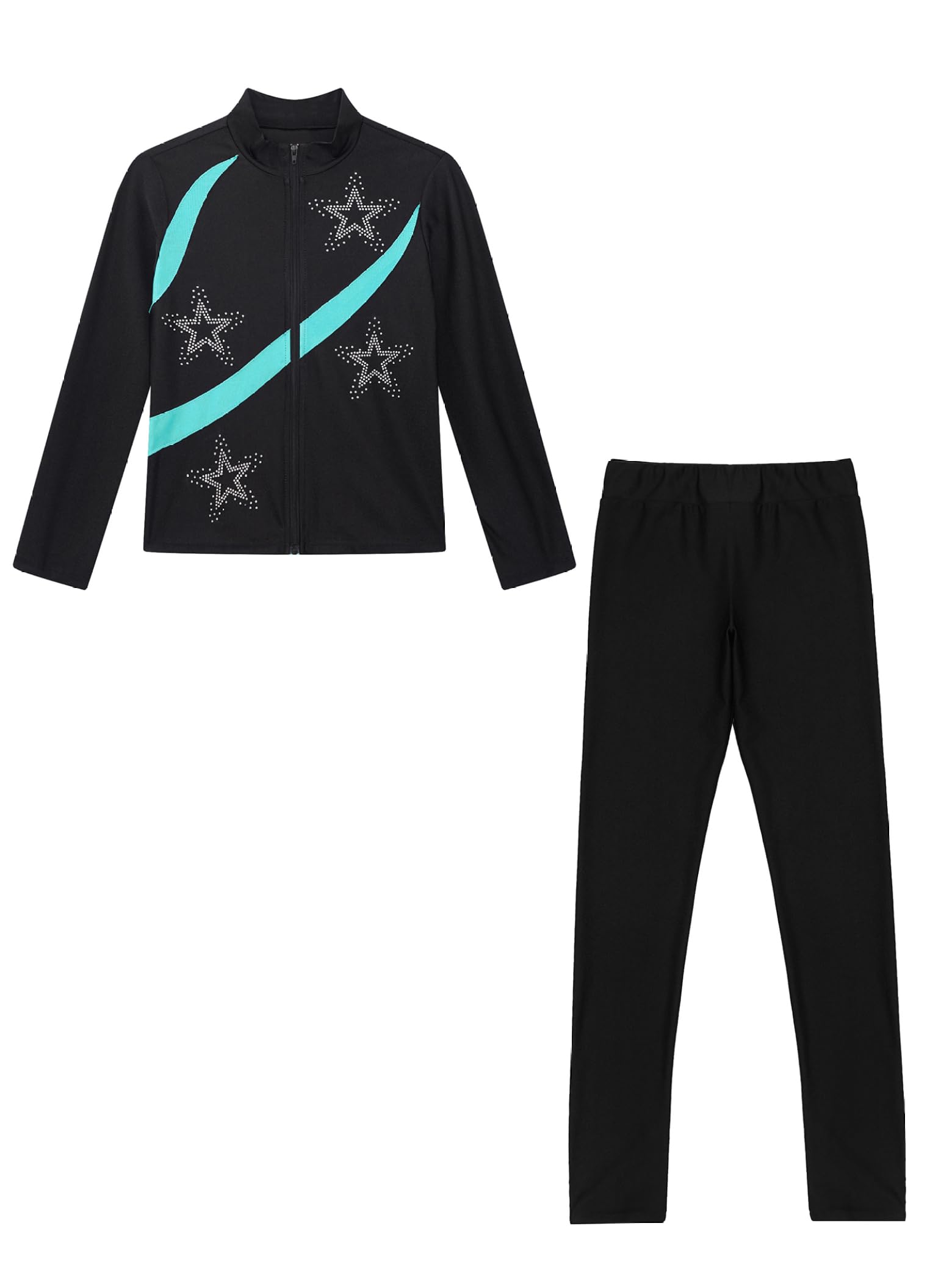 Mädchen Trainingsanzug Eiskunstlauf Sport Kleidung Set Glitzer Strass Stehkragen Jacke Und Leggings Kinder Tanzanzug Sportswear Sweatsuit