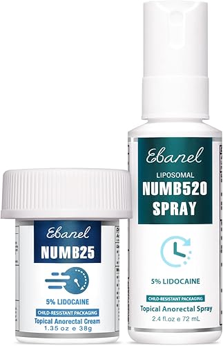 Ebanel - Paquete de lidocaína en aerosol anestésico y crema anestésica tópica, 1 onza