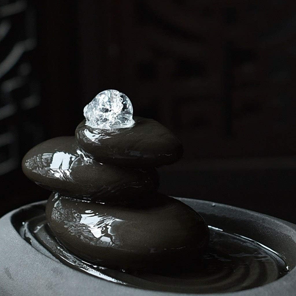 Tabletop Fountain Creative Natural Relaxed Desktop Fountain Ceramic Zen 3 Layers Stone Mountain Water Fountain Home Ceramic Decoration Crafts, Black Desktop Fountains