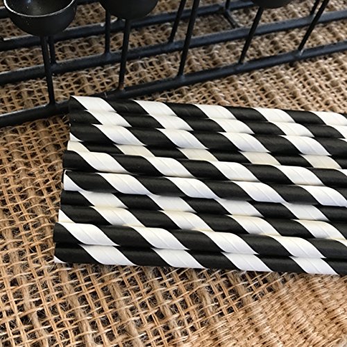 Pitillos de papel rayados negro blanco 19.69 cm pack 50 miniatura 4