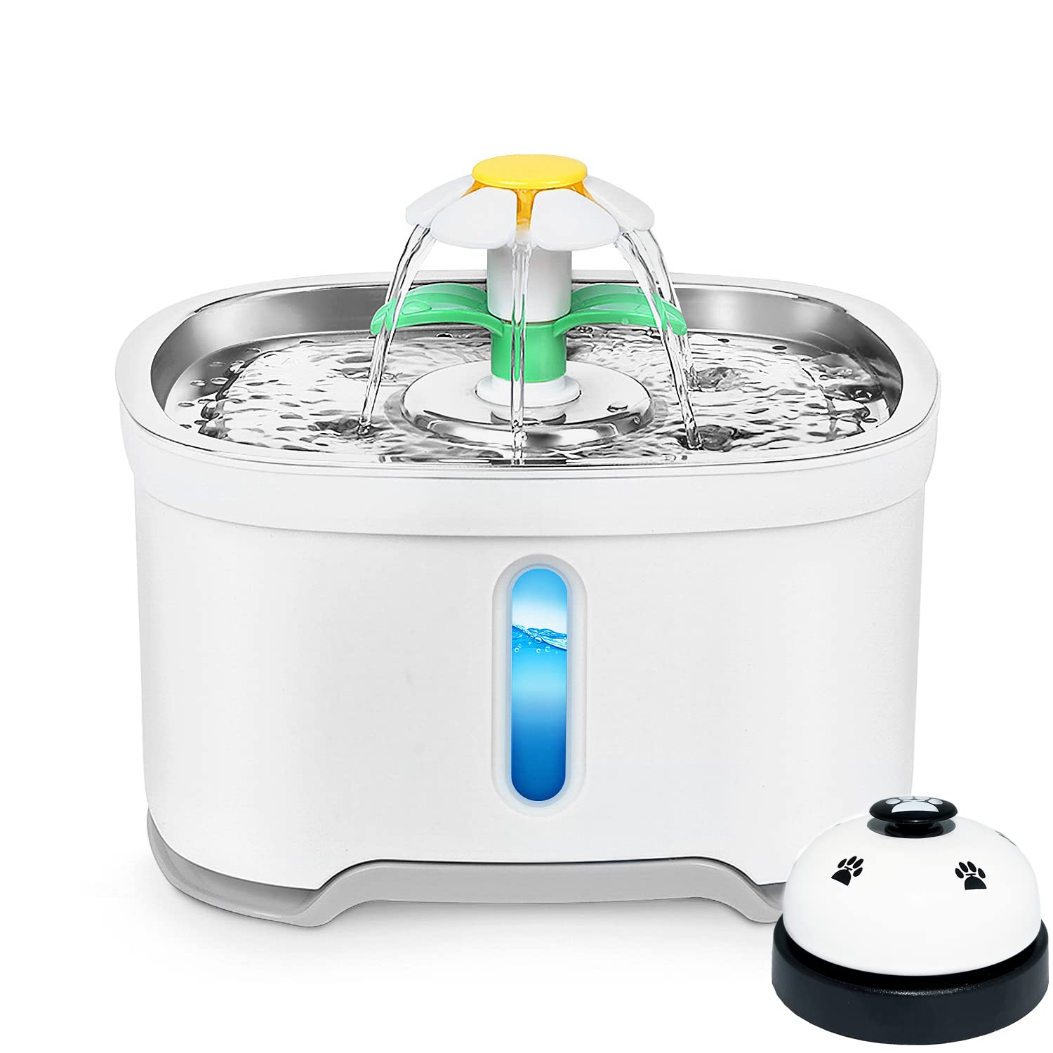 Fuente de agua de acero inoxidable para mascotas con adaptador, versión mejorada de 84 onzas/2.5 l, dispensador automático de agua para gatos con bomba ultra silenciosa para gatos, perros, pájaros