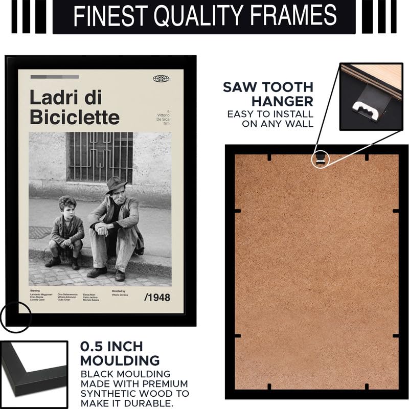 Image of BLINKART Ladri Di Biciclette Bicycle Movie Poster Frame 8x12 Inch | Premium 300 GSM Paper Wall Print | Mid Century Vintage Film Artwork for Home, Bedroom, Living Room, Office | Framed Photo Decor
