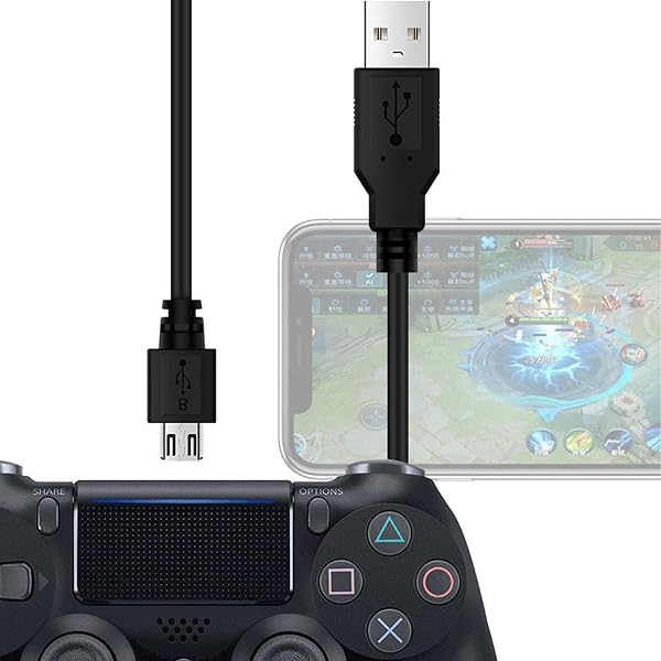 PS4コントローラー, PS4 コントローラーケーブル、USB ケーブル、高速データ転送,PS4 コントローラー充電器充電ケーブル、磁気リング付き、Playstation 4/DualShock 4/PS4 Slim/Pro ワイヤレスコントローラーに対応 (黒) - 4